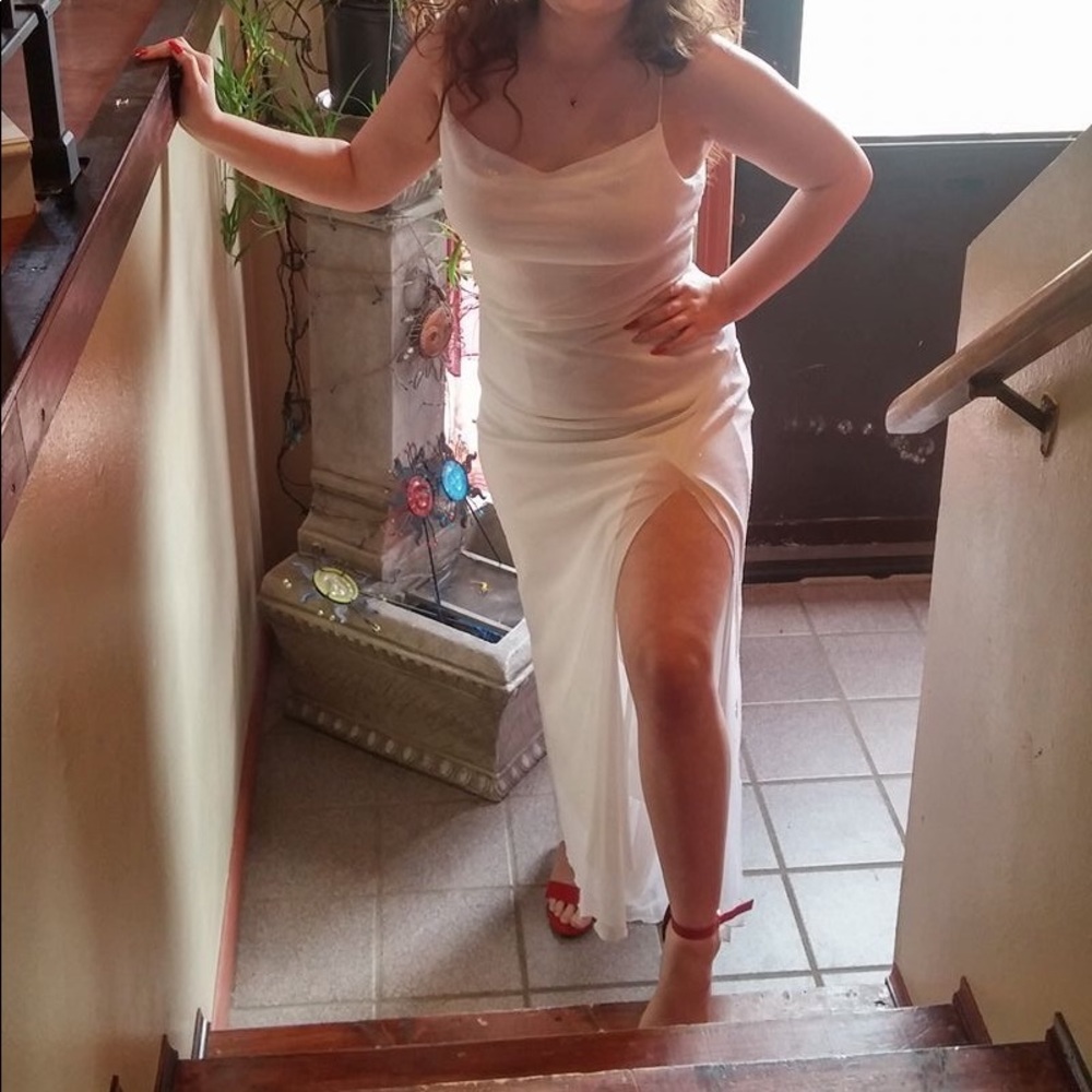 Simple White Prom Dress W/ Slit